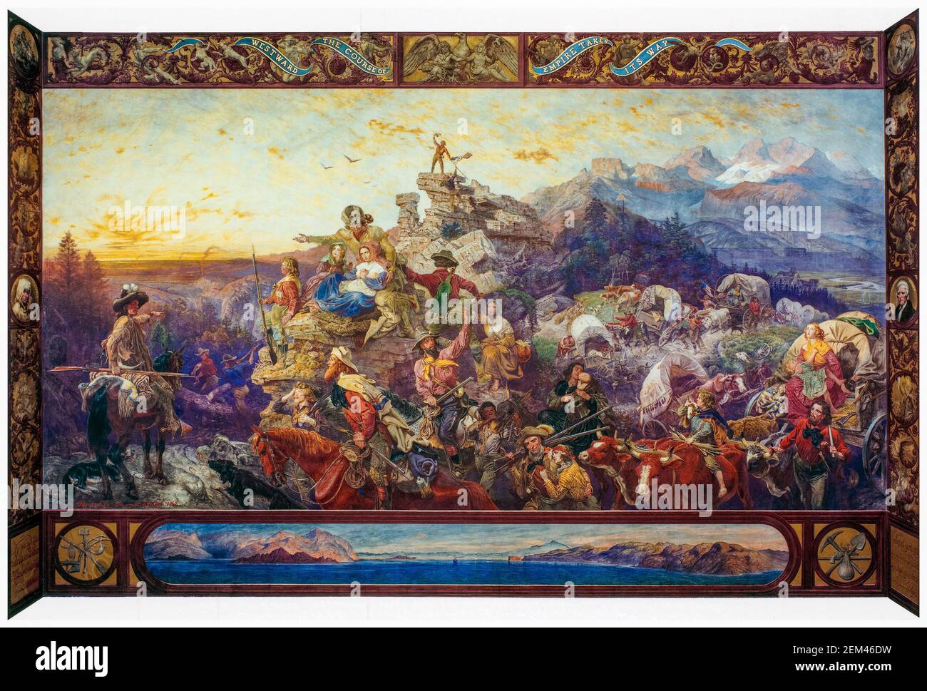 Verso ovest, il corso dell'Impero prende il suo cammino, pittura murale di Emanuel Leutze, 1862 Foto Stock