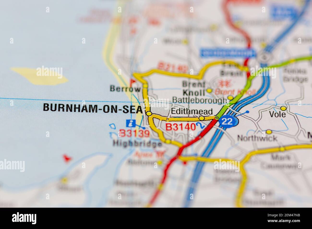 Burnham-on-Sea mostrato su una mappa stradale o geografica Foto Stock