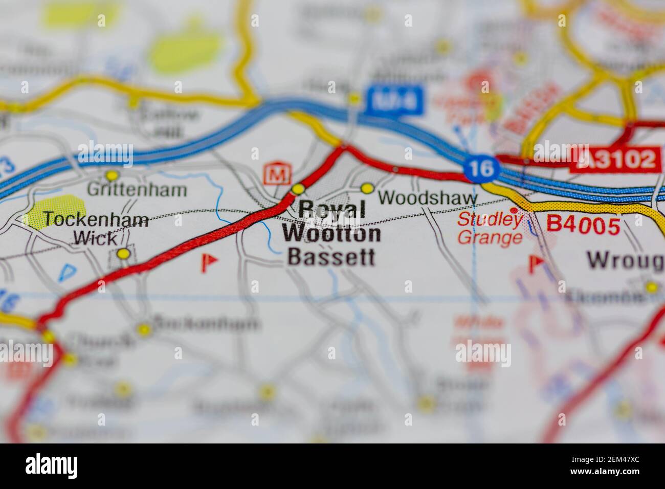 Royal Wootton Bassett mostrato su una mappa stradale o geografia mappa Foto Stock