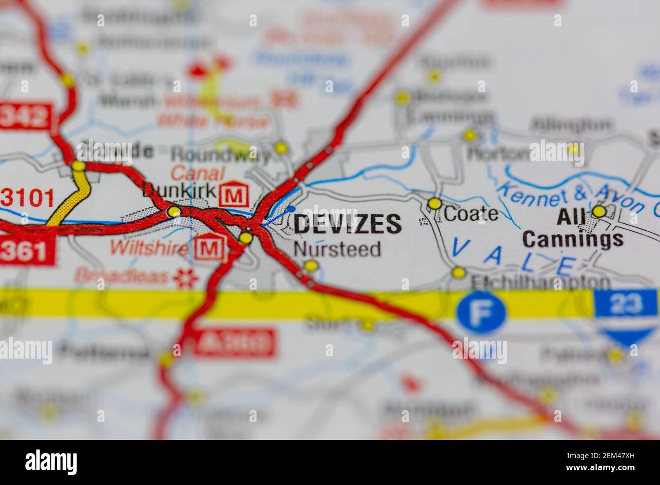 I Devizes sono visualizzati su una mappa stradale o su una mappa geografica Foto Stock