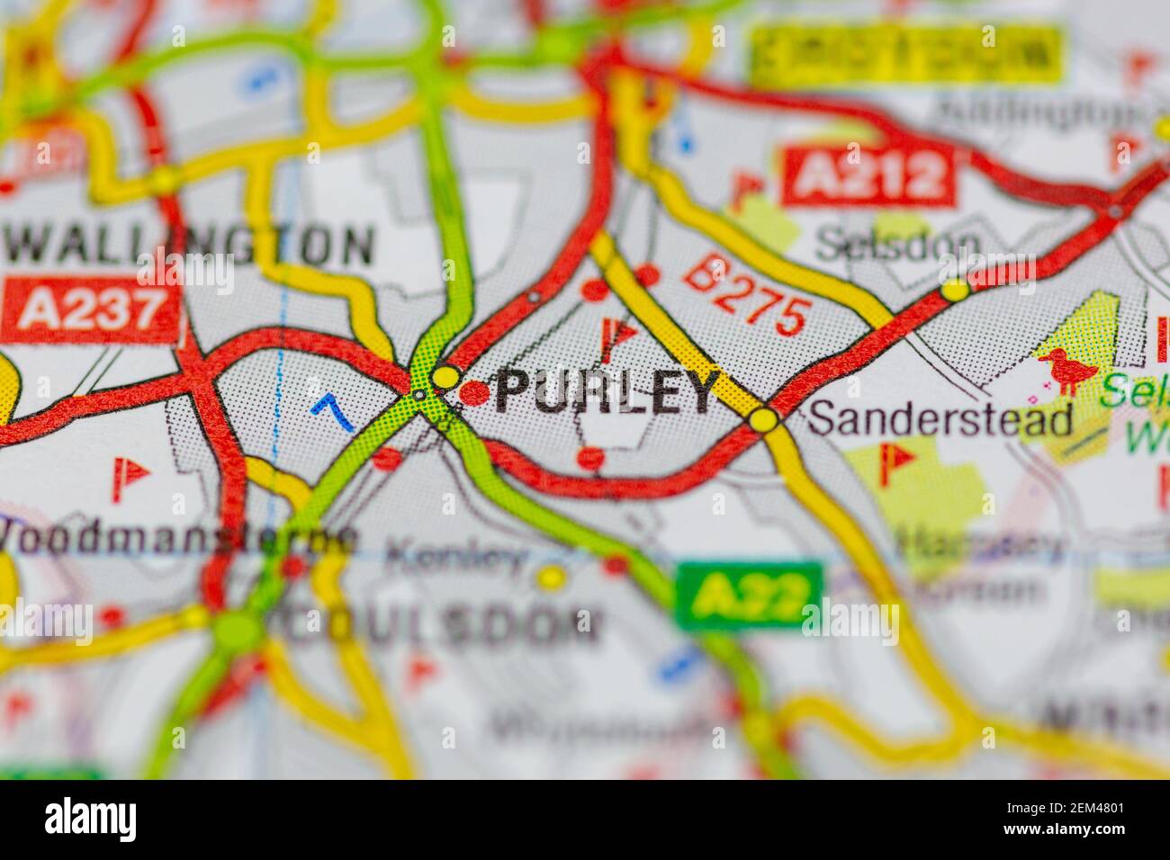 Purley mostrato su una mappa stradale o una mappa geografica Foto Stock