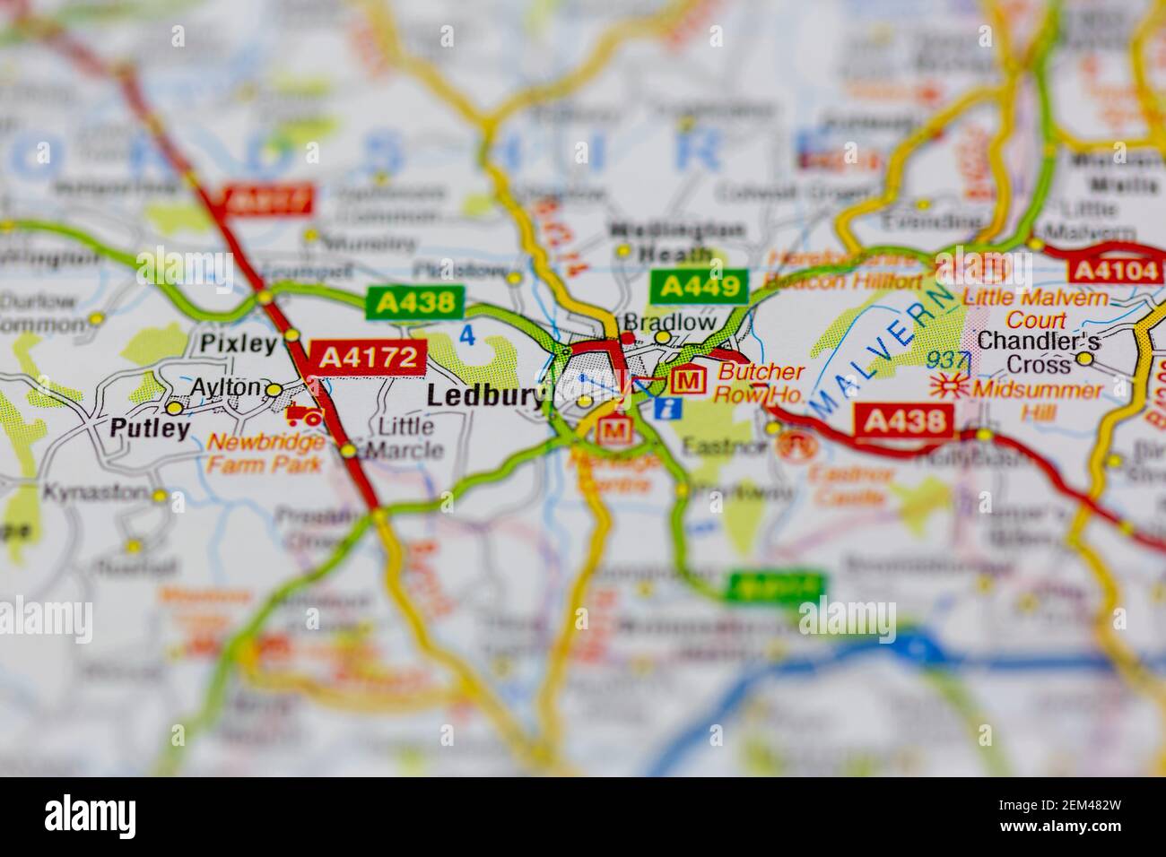 Ledbury mostrato su una mappa stradale o geografica Foto Stock