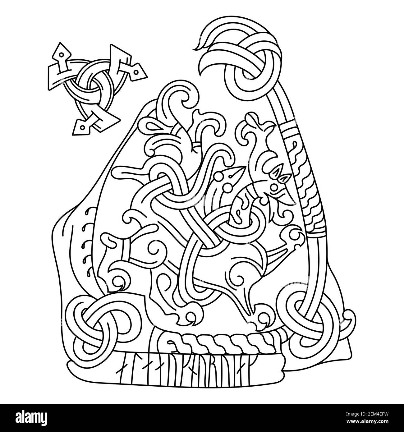 Design scandinavo vichingo. Antico animale mitico decorativo in stile Celtico, scandinavo, illustrazione di un nodo Illustrazione Vettoriale