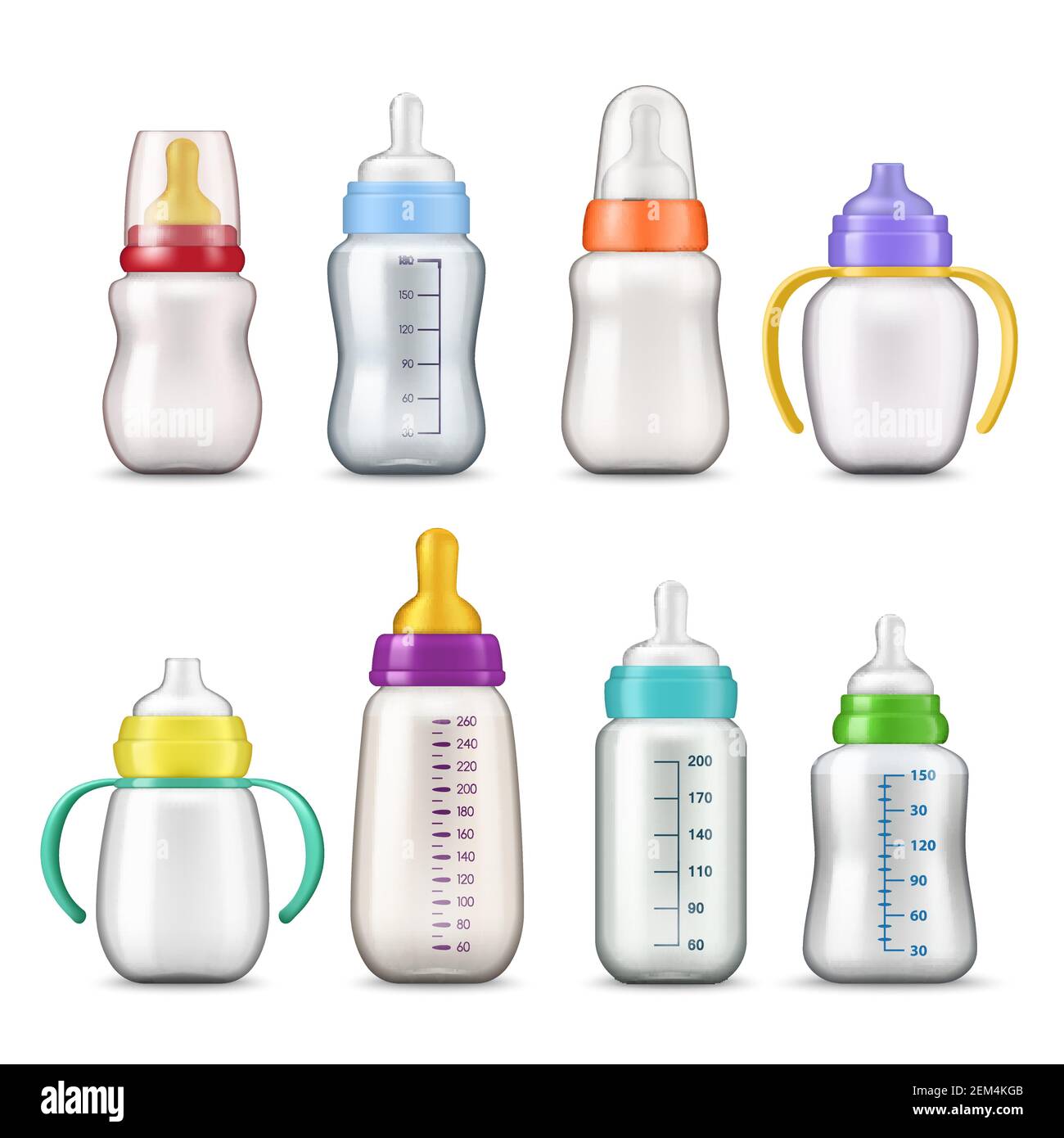 Biberon per latte modello 3d. Biberon Vector per l'allattamento realistico  con tappi per tazze, tettarelle per succhietti, manici colorati in plastica  e capacità volumica Immagine e Vettoriale - Alamy