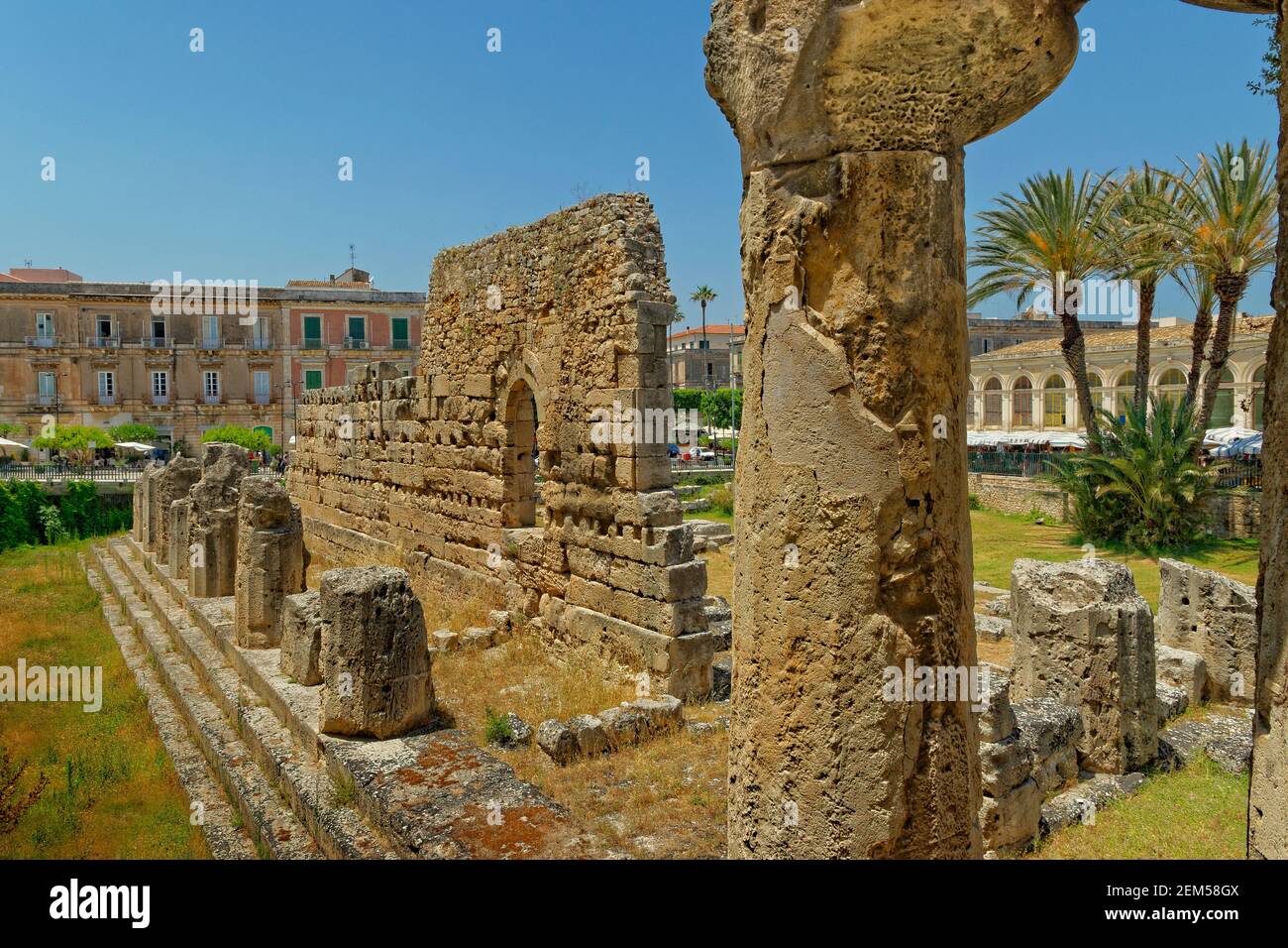 Tempio di Apollo a SIRACUSA Città Vecchia, Sicilia, Italia. Foto Stock