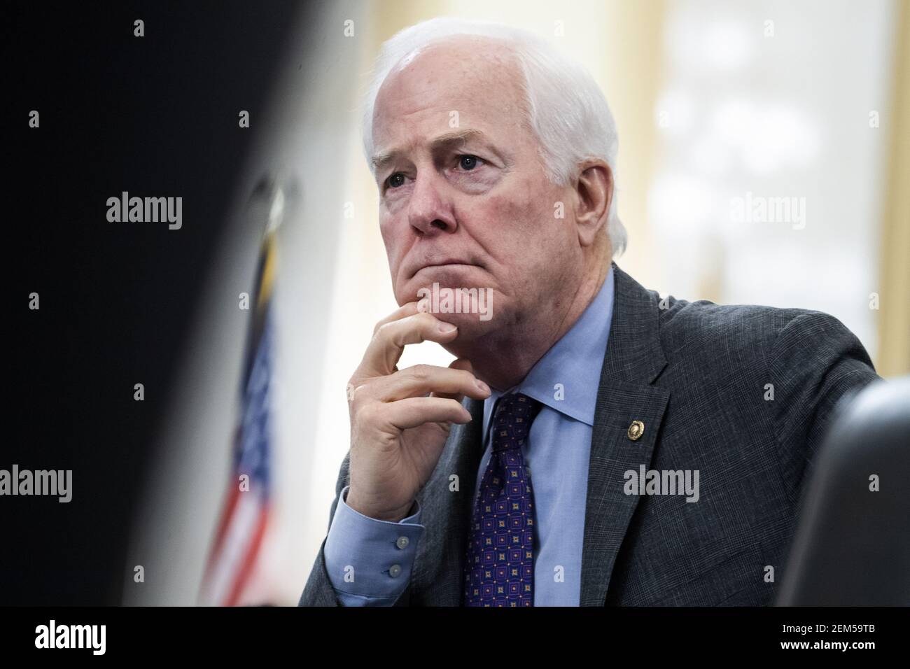 Washington, Stati Uniti. 24 Feb 2021. Il Sen. John Cornyn, R-Texas, partecipa all'audizione di conferma del Comitato di intelligence del Senato per William Burns, nominato direttore dell'Agenzia di intelligence centrale, a Russell Senate Office Building a Capitol Hill a Washington, DC il 24 febbraio 2021. Foto in piscina di Tom Williams/UPI Credit: UPI/Alamy Live News Foto Stock