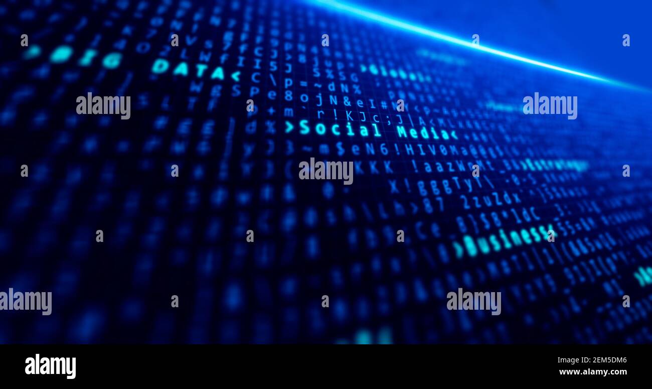 Business dei big data e dei social media, sfondo blu con tecnologia dei dati e dei concetti Foto Stock