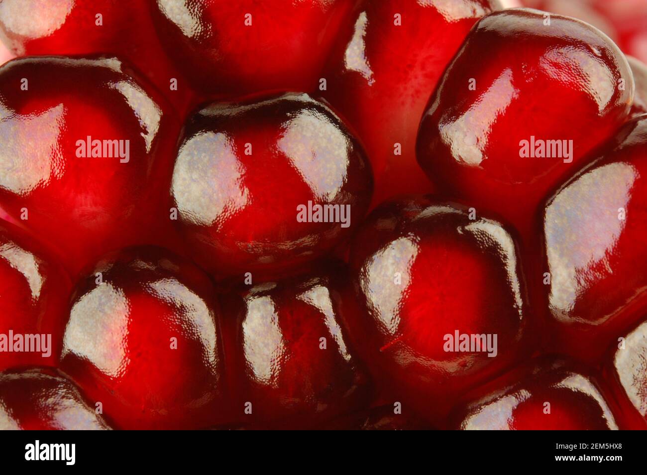 Melograno rosso frutta estrema closeup dettaglio sfondo Foto Stock