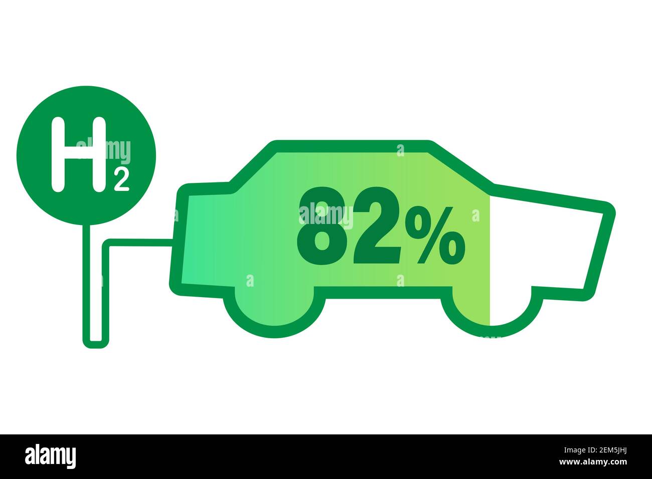 Forma dell'auto con indicatore di riempimento a idrogeno sullo schermo. Concetto di idrogeno verde Foto Stock