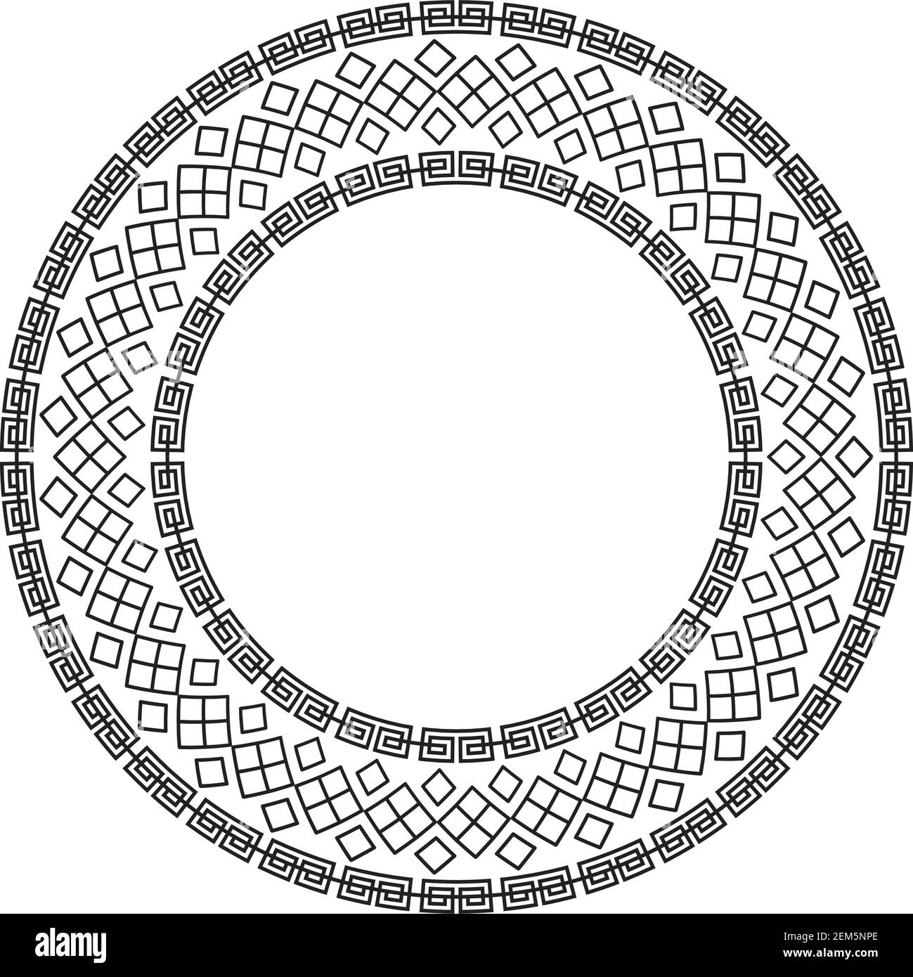 Cornice rotonda cinese ed elementi di contorno. Decorazioni orientali. Illustrazione Vettoriale