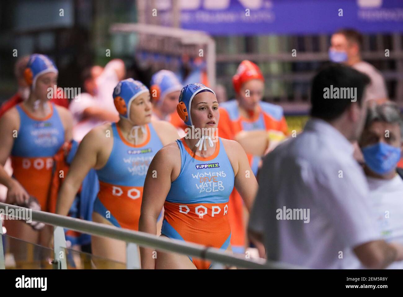 Roma, Italia. 24 Feb 2021. Roma, Italia, Centro Federale di Ostia, 24 febbraio 2021, Dunaujvaros durante le finali trimestrali - Lifebrain SIS Roma vs Dunaujavaros - Waterpolo Eurolega Donne Match Credit: Luigi Mariani/LPS/ZUMA Wire/Alamy Live News Foto Stock