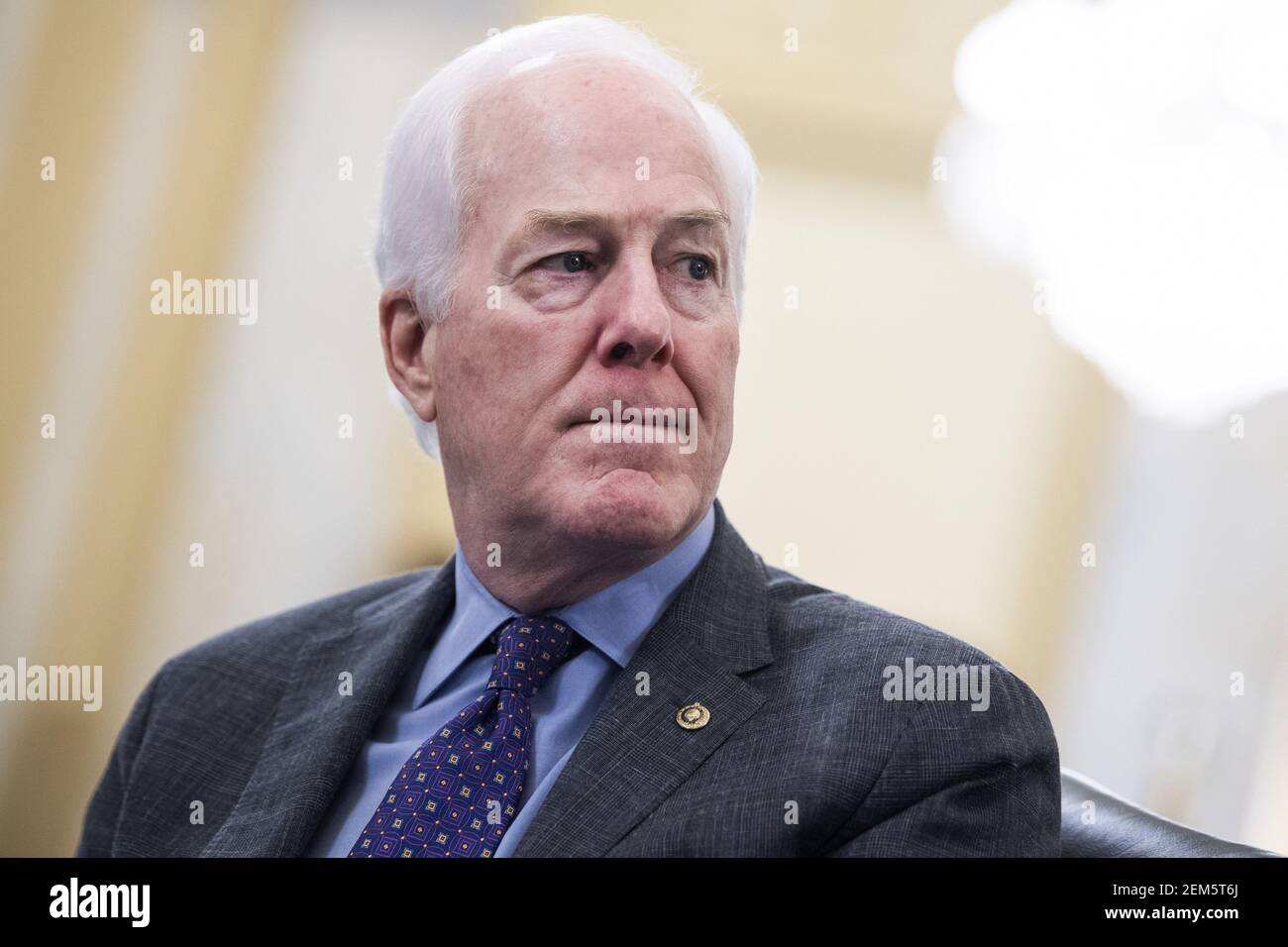 Washington, Stati Uniti. 24 Feb 2021. Il Sen. John Cornyn, R-Texas, partecipa all'audizione di conferma del Comitato di intelligence del Senato per William Burns, nominato direttore dell'Agenzia di intelligence centrale, a Russell Senate Office Building a Capitol Hill a Washington, DC il 24 febbraio 2021. Foto in piscina di Tom Williams/UPI Credit: UPI/Alamy Live News Foto Stock