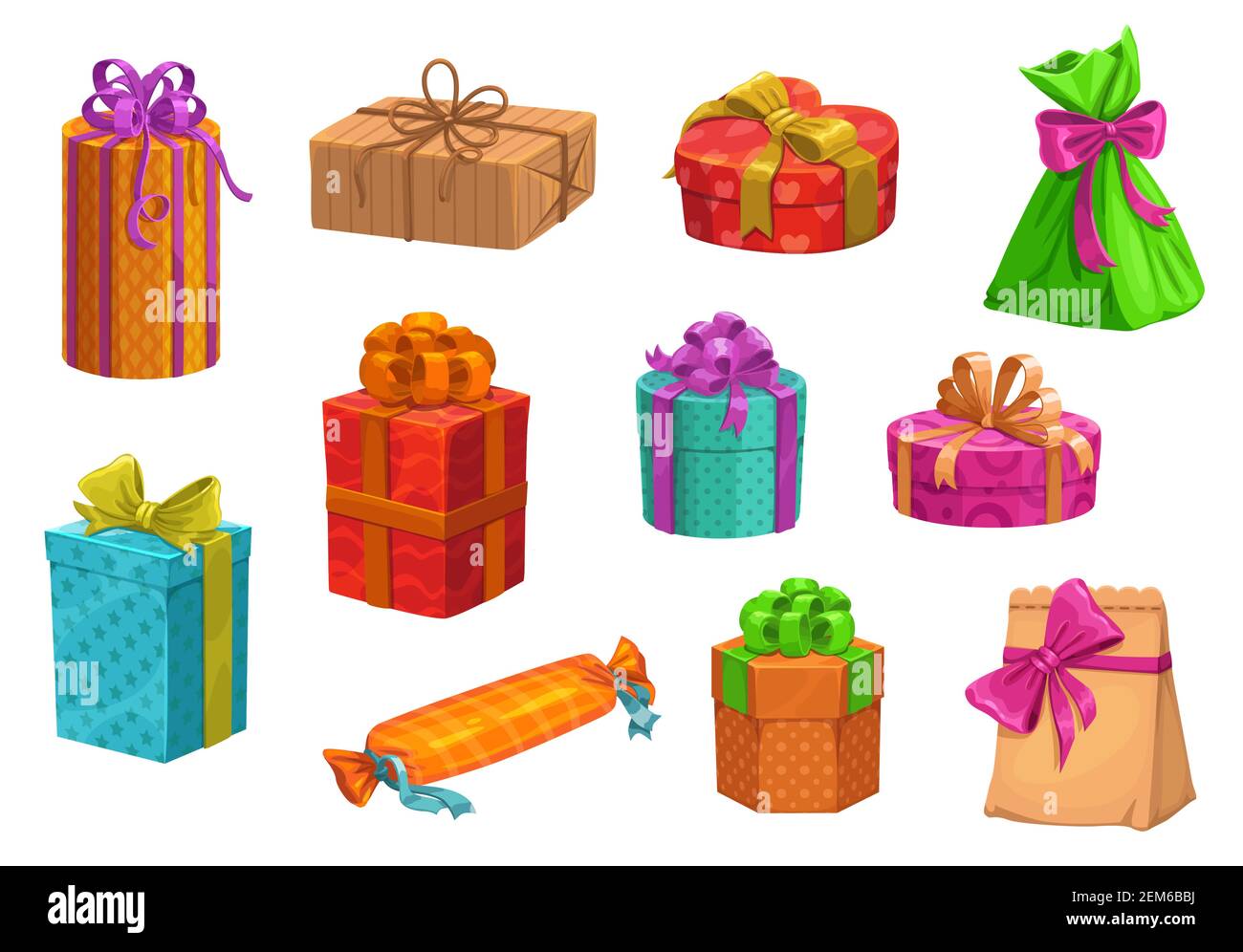 Regali di Natale e scatole regalo di compleanno disegno vettoriale di  confezioni e borse, decorate con archi a nastro e involucri decorati.  Natale e Capodanno inverno Immagine e Vettoriale - Alamy