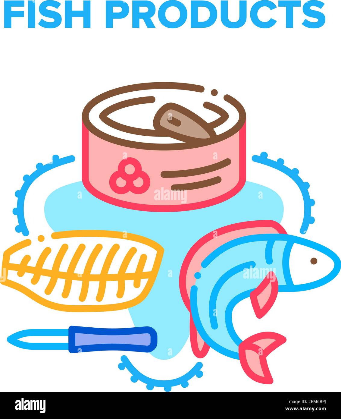 Fish Products Vector Concept Color Illustration Illustrazione Vettoriale