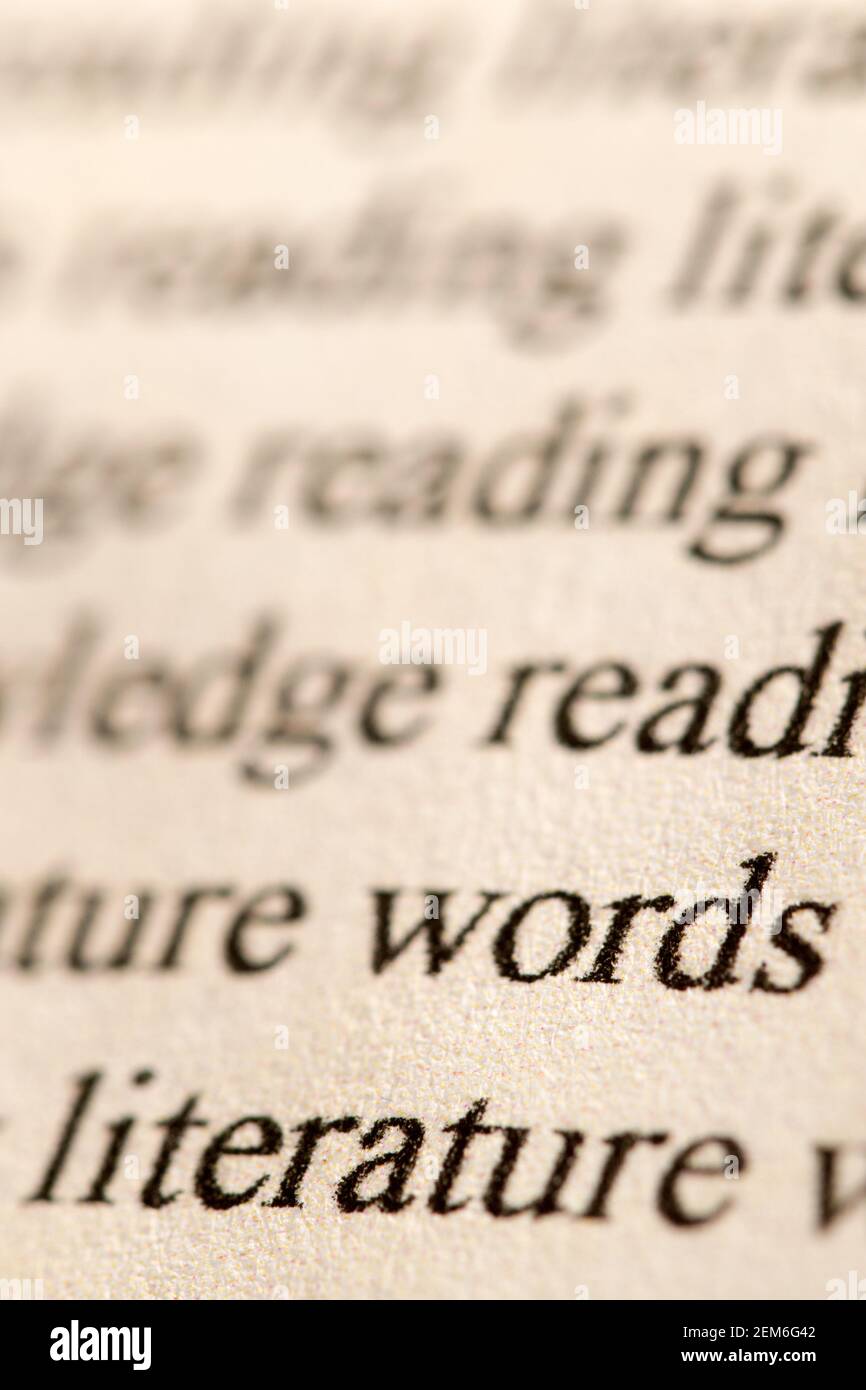 Primo piano della parola alfabetizzazione tipizzata nel carattere tradizionale e stampata in inchiostro nero su carta a getto d'inchiostro in stile pergamena. Foto Stock