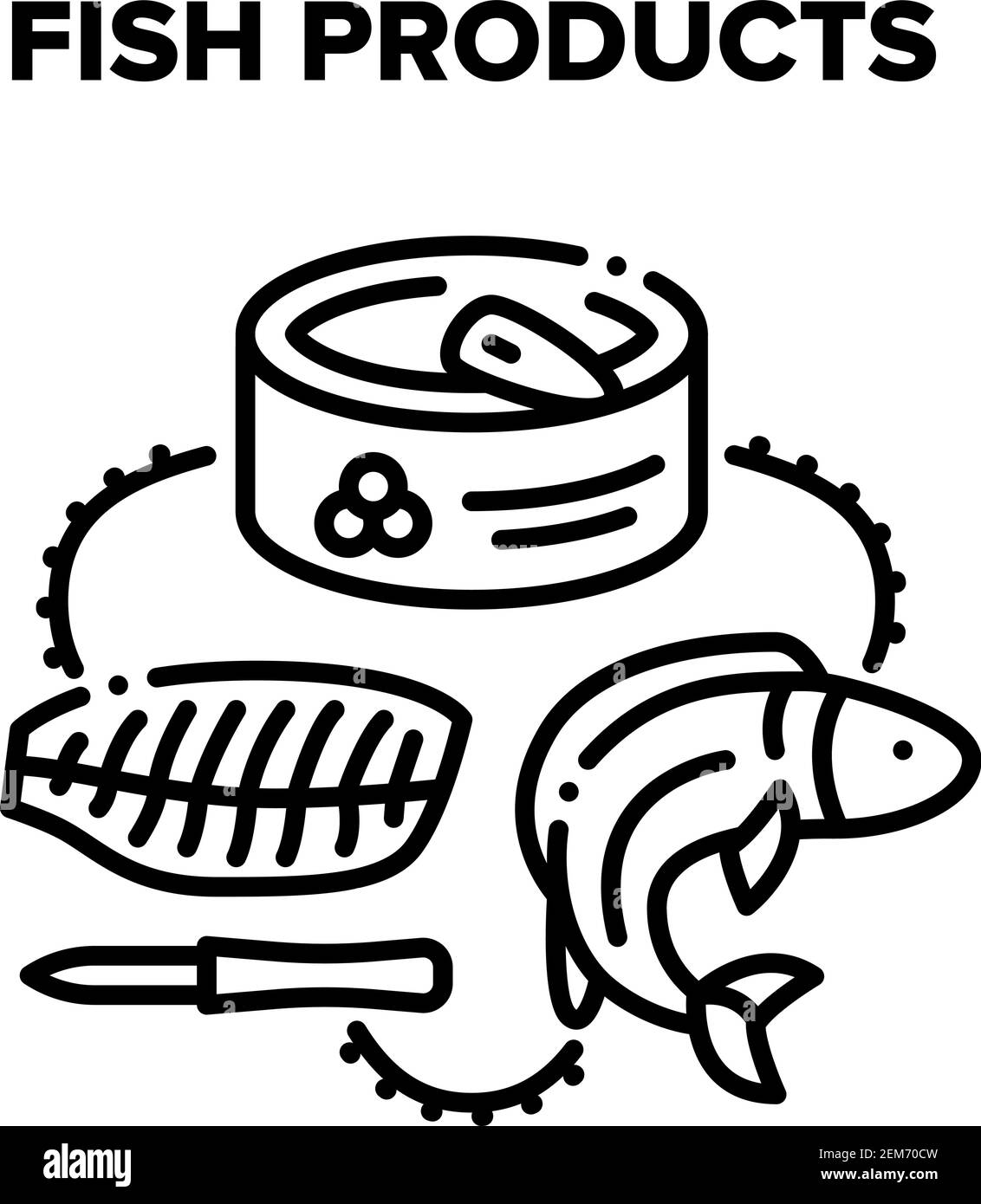 Fish Products Vector Black illustrazioni Illustrazione Vettoriale