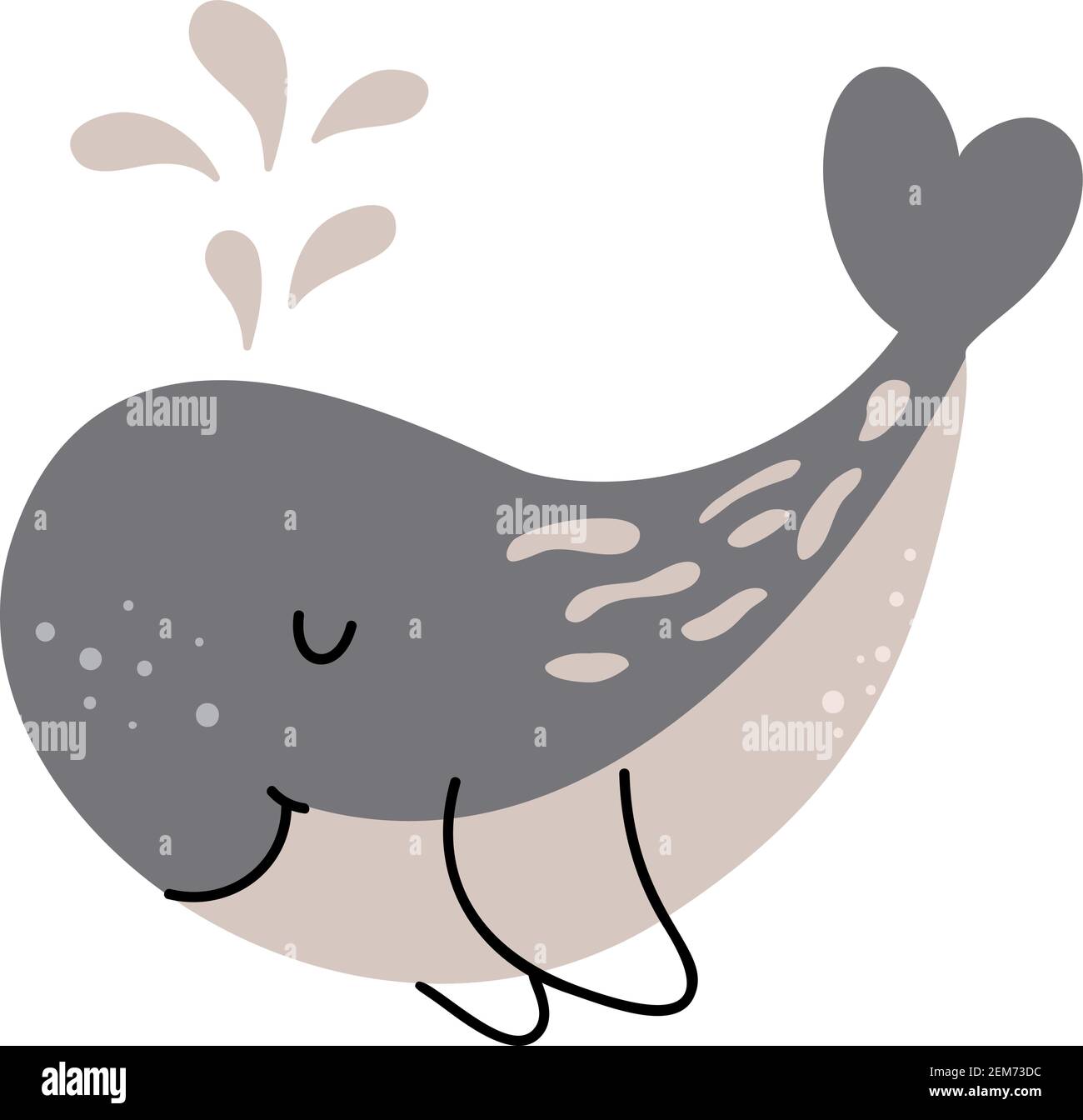 Carino mano disegnata nursery balena in oceano. Illustrazione vettoriale per bambini in stile scandinavo con sfondo semplice. Simpatico bambino simpatico poster nordico Illustrazione Vettoriale