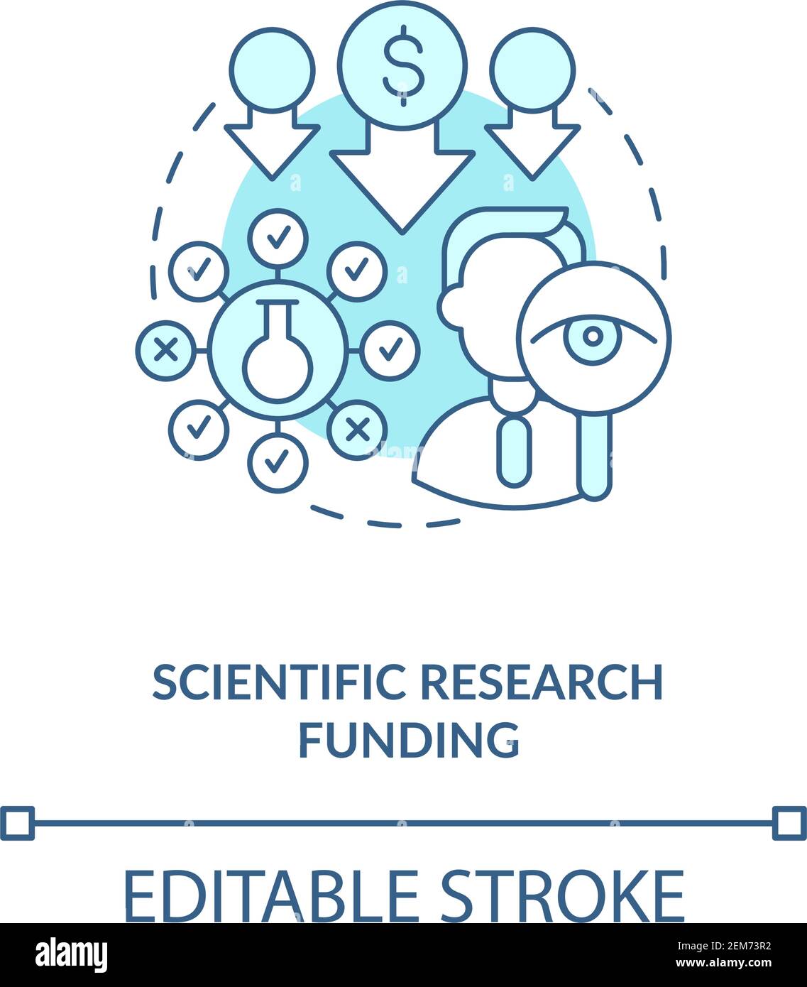 Icona del concetto di finanziamento della ricerca scientifica Illustrazione Vettoriale