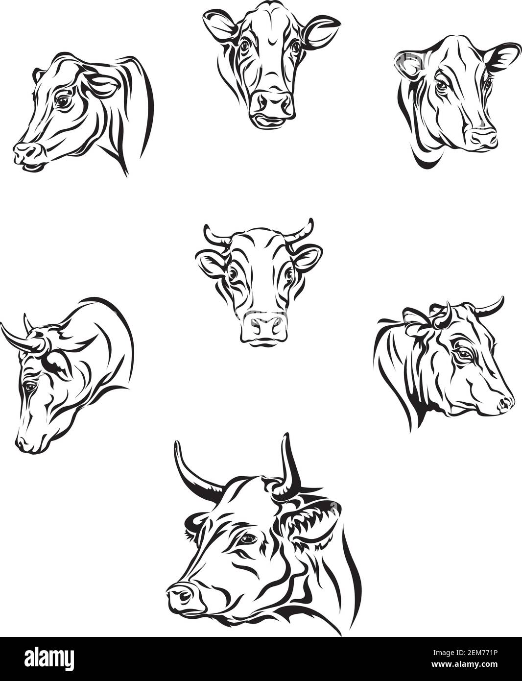 Mucca, vettore, ritratto, silhouette, animali, design Illustrazione Vettoriale