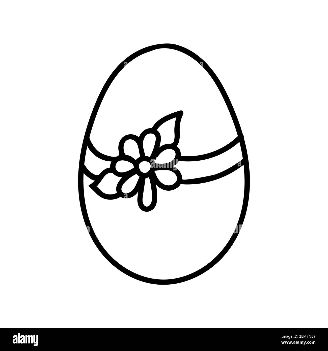 Un uovo di pasqua con ornamento di fiori neri su sfondo bianco. Semplici simboli per le vacanze primaverili Illustrazione Vettoriale