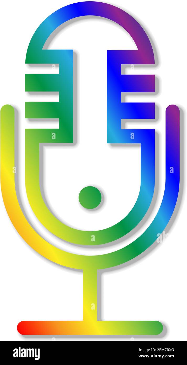 icona o simbolo del microfono di registrazione di colore arcobaleno, immagine vettoriale del logo podcast Illustrazione Vettoriale