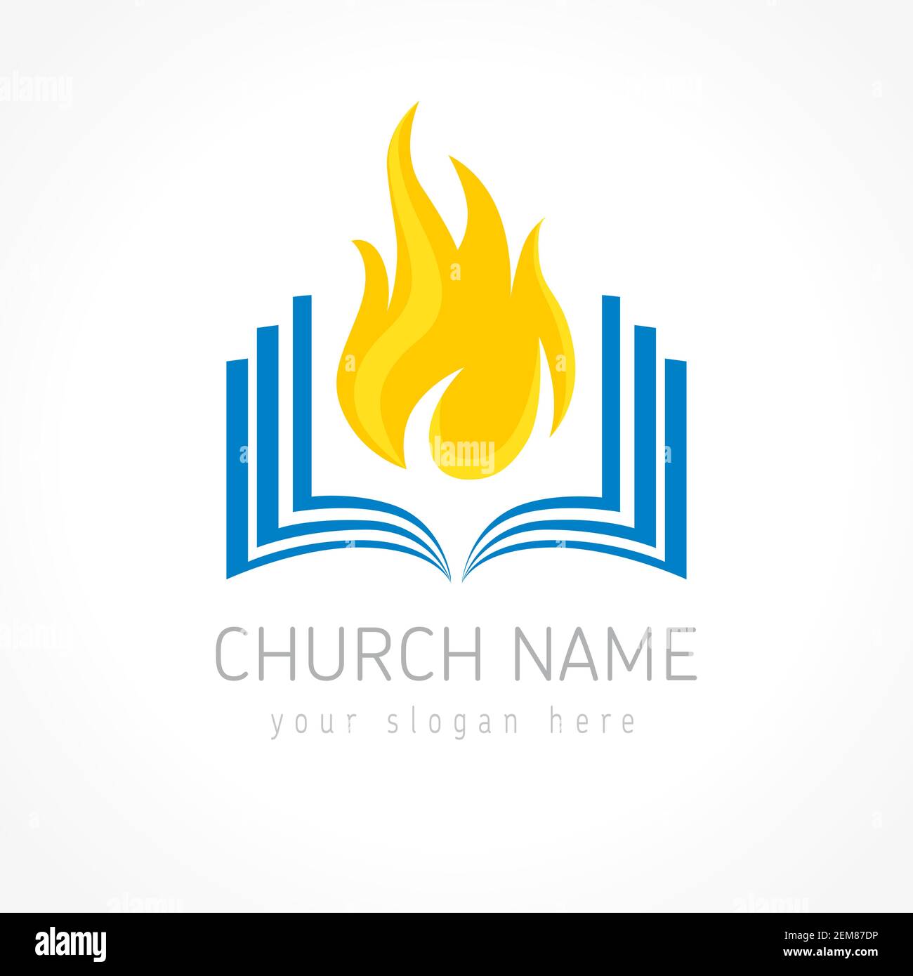 Logotipo vettoriale educativo. Fiery fiammeggiante libro logo. Aprire le pagine con le fiamme. Apprendimento, insegnamento o identità religiosa di branding Pentecoste. Conoscenza i Illustrazione Vettoriale