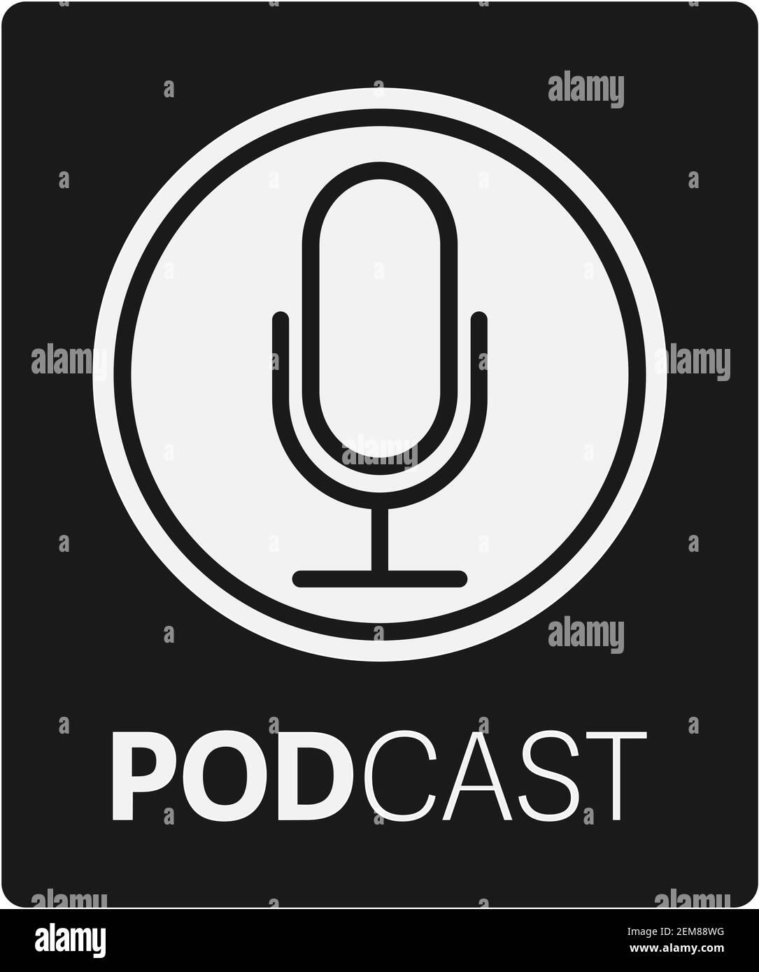 logo podcast o icona con immagine vettoriale del microfono di registrazione Illustrazione Vettoriale