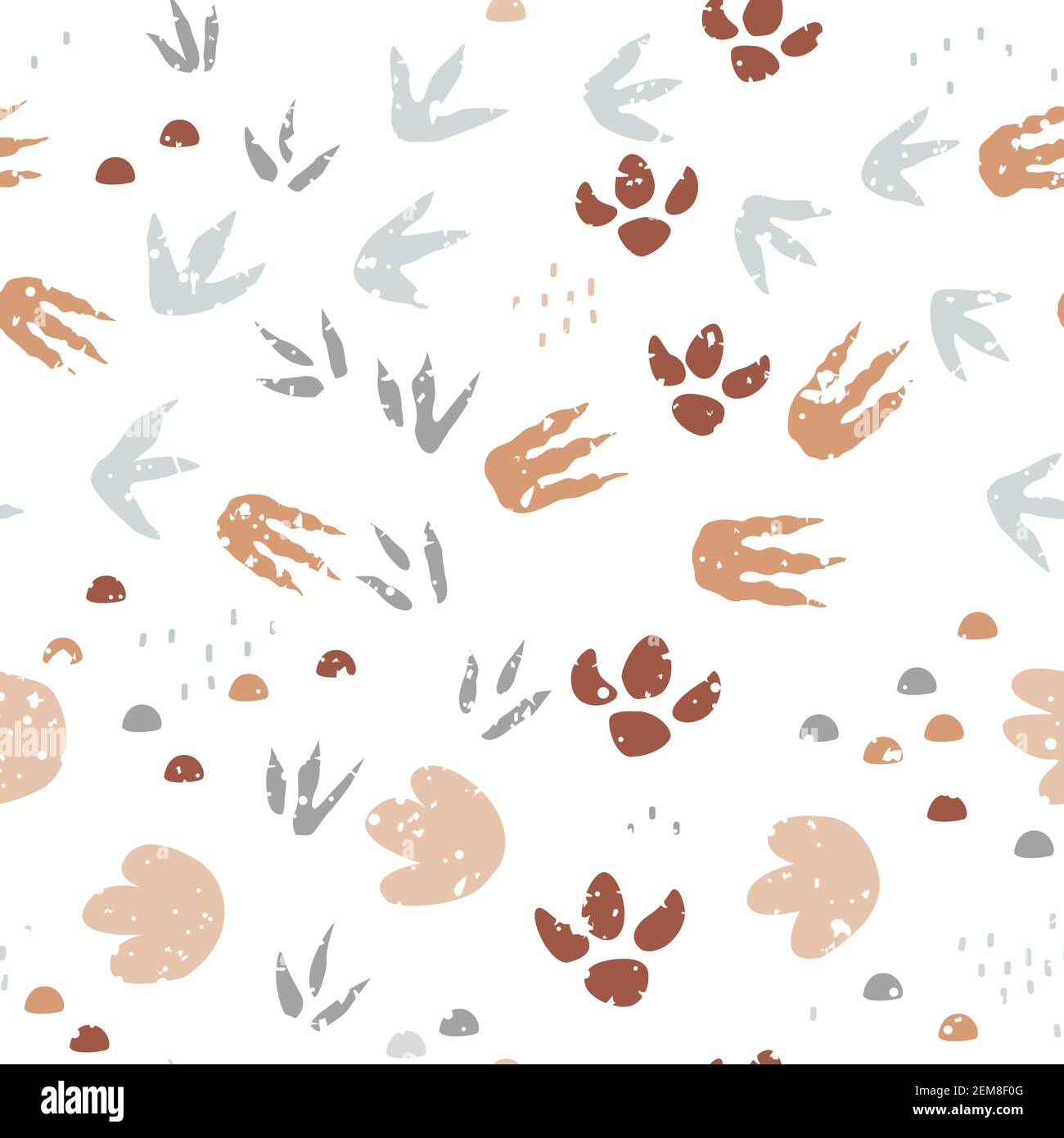 I piedi dei dinosauri sono un motivo senza cuciture. Sfondo con piedi dinosauri tracce passi. Percorso degli animali Jurassic. Illustrazione vettoriale Illustrazione Vettoriale