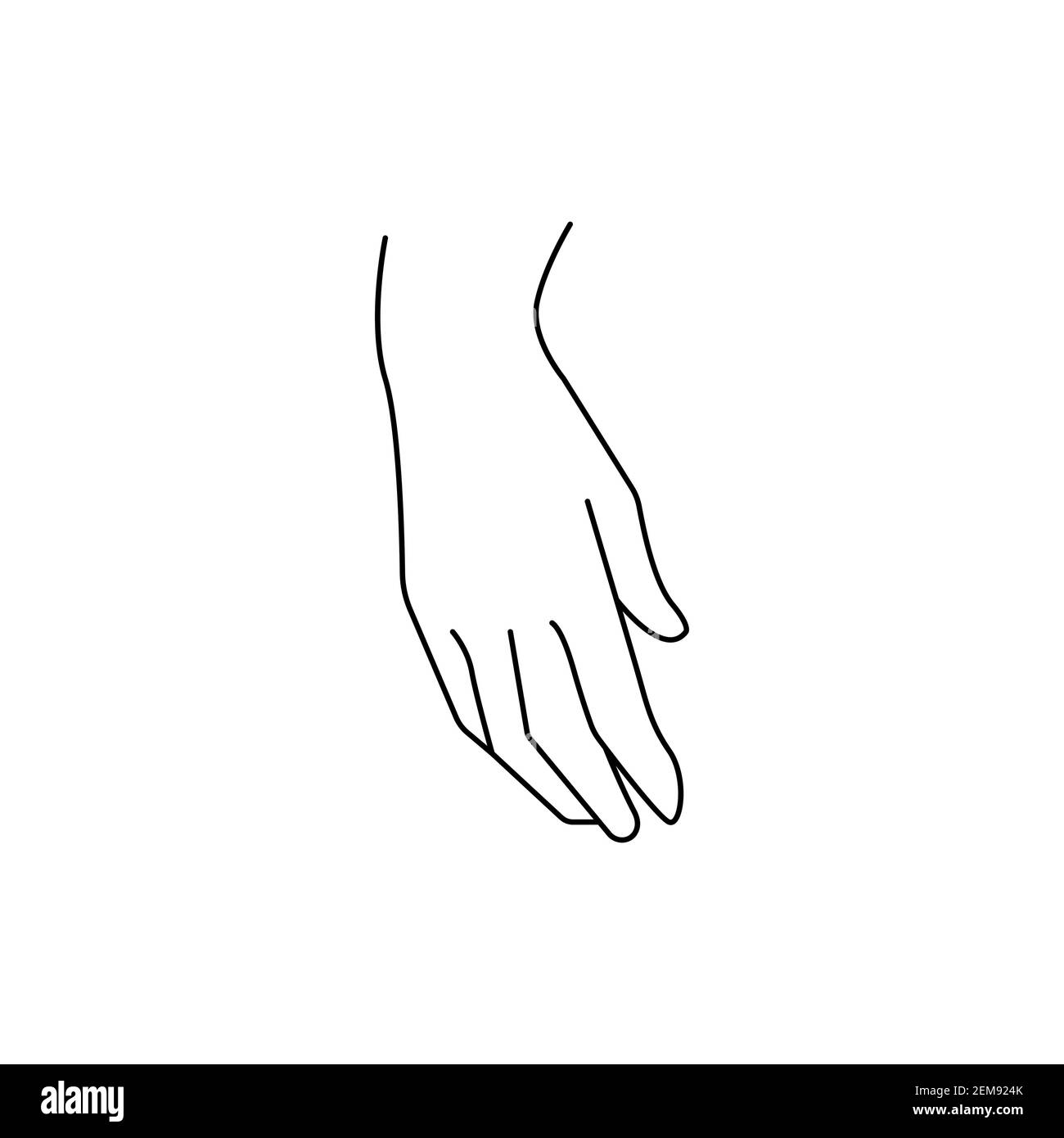 Afferrare la mano. Elemento invisibile schiacciato con la mano dell'uomo. Mano che tiene qualcosa con due dita. Immagine dell'icona vettoriale a contorno piatto isolata in bianco Illustrazione Vettoriale