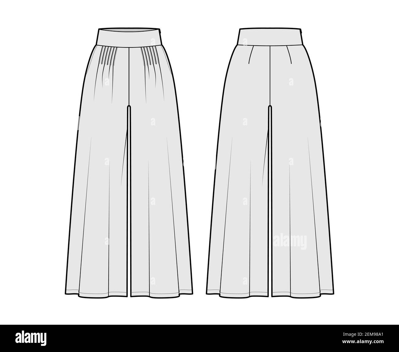Pantaloni gaucho tecnica moda illustrazione con vita normale, alto aumento,  pieghe, caviglia lunghezza tagliata, tasche cuciture. Pantaloni piatti  modello di abbigliamento grigio. Donne, uomini, unisex CAD mockup Immagine  e Vettoriale - Alamy