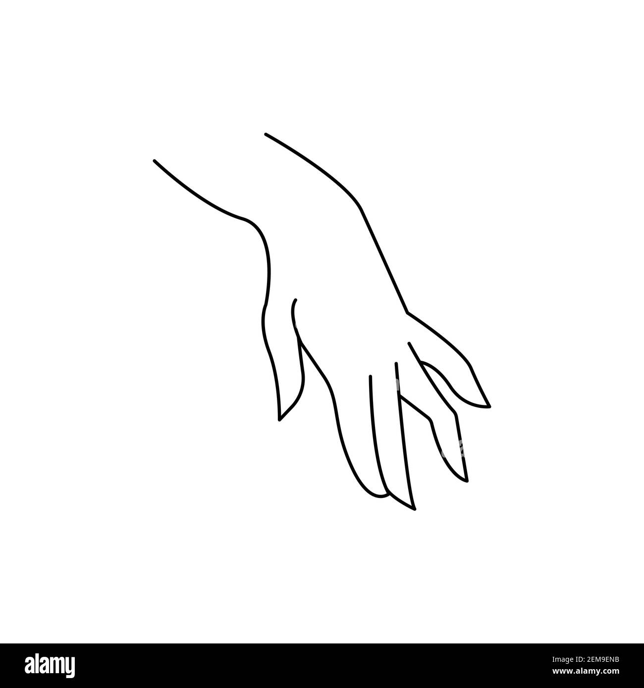 Afferrare la mano. Elemento invisibile schiacciato con la mano dell'uomo. Mano che tiene qualcosa con due dita. Immagine dell'icona vettoriale a contorno piatto isolata in bianco Illustrazione Vettoriale