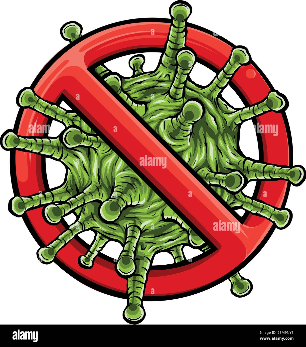 Segno proibito con icona di glifo di particelle di virus Illustrazione Vettoriale