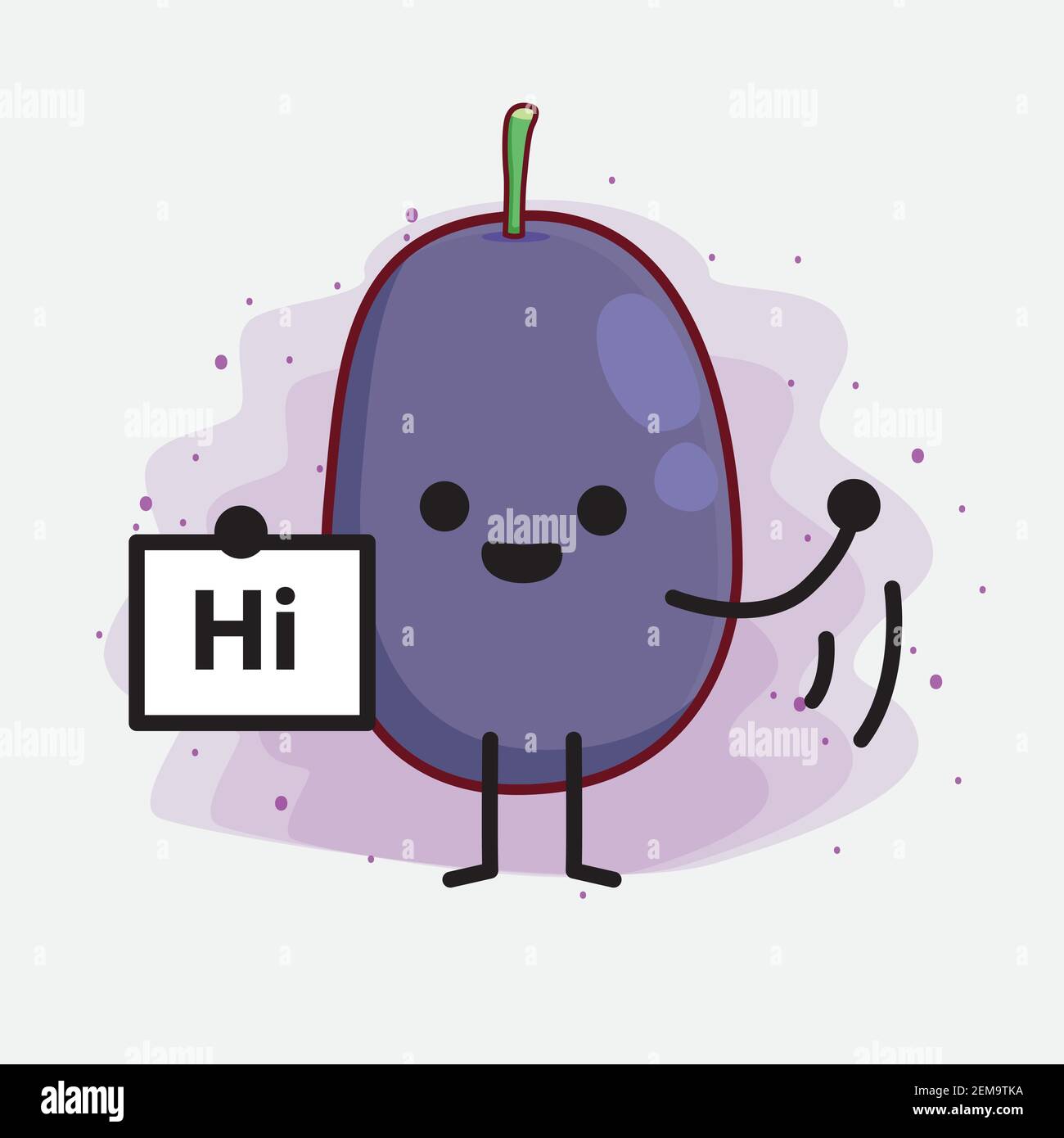 Illustrazione vettoriale del carattere di frutti di prugne di Giava con il viso carino, le mani semplici e l'arte della linea delle gambe su sfondo isolato. Stile doodle a fumetti piatti. Illustrazione Vettoriale