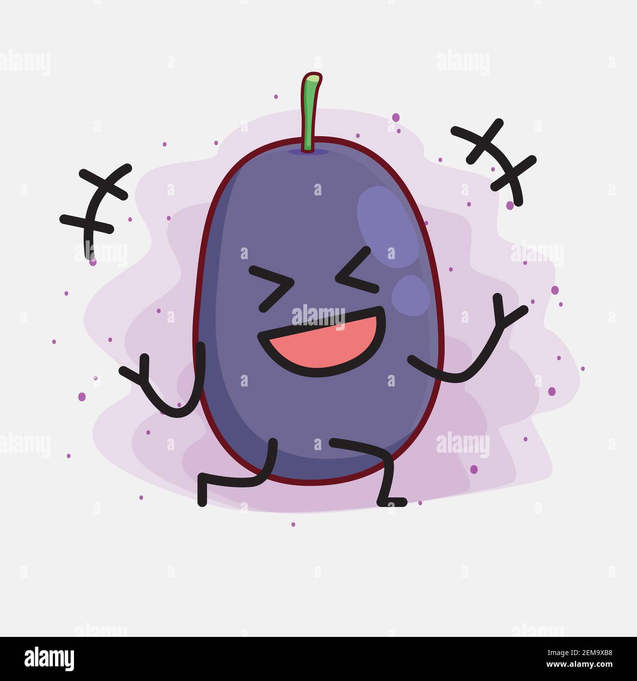Illustrazione vettoriale del carattere di frutti di prugne di Giava con il viso carino, le mani semplici e l'arte della linea delle gambe su sfondo isolato. Stile doodle a fumetti piatti. Illustrazione Vettoriale