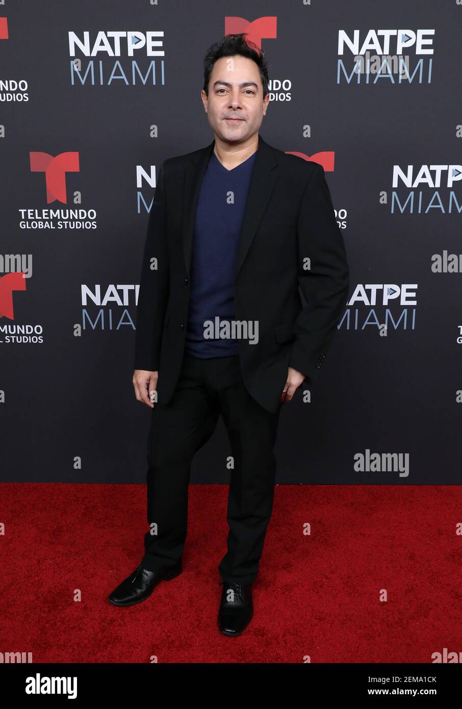 MIAMI BEACH, FL - GENNAIO 22: Jaime Aymerich arriva al Telemundo Global Studios Celebration durante la NATPE Miami 2019 all'Eden Roc Hotel il 22 Gennaio 2019 a Miami Beach, Florida. (Foto di Alberto E. Tamargo/Sipa USA) Foto Stock