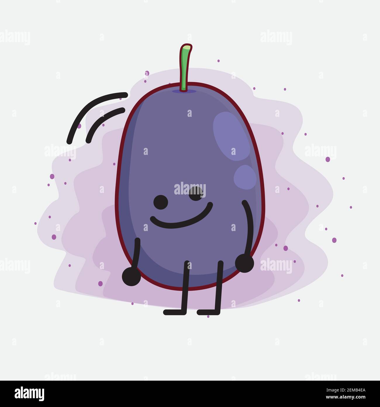 Illustrazione vettoriale del carattere di frutti di prugne di Giava con il viso carino, le mani semplici e l'arte della linea delle gambe su sfondo isolato. Stile doodle a fumetti piatti. Illustrazione Vettoriale
