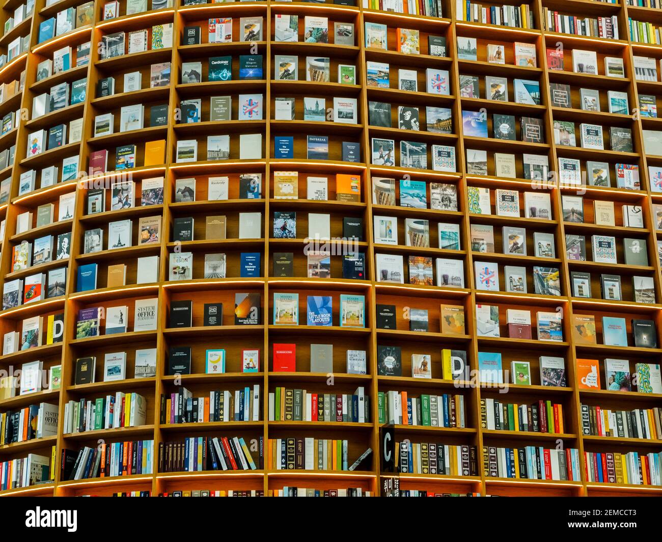 Seoul, Corea del Sud - 22 Giugno 2017: Libri sugli scaffali della Starfield Library nel centro commerciale Starfield COEX. Foto Stock