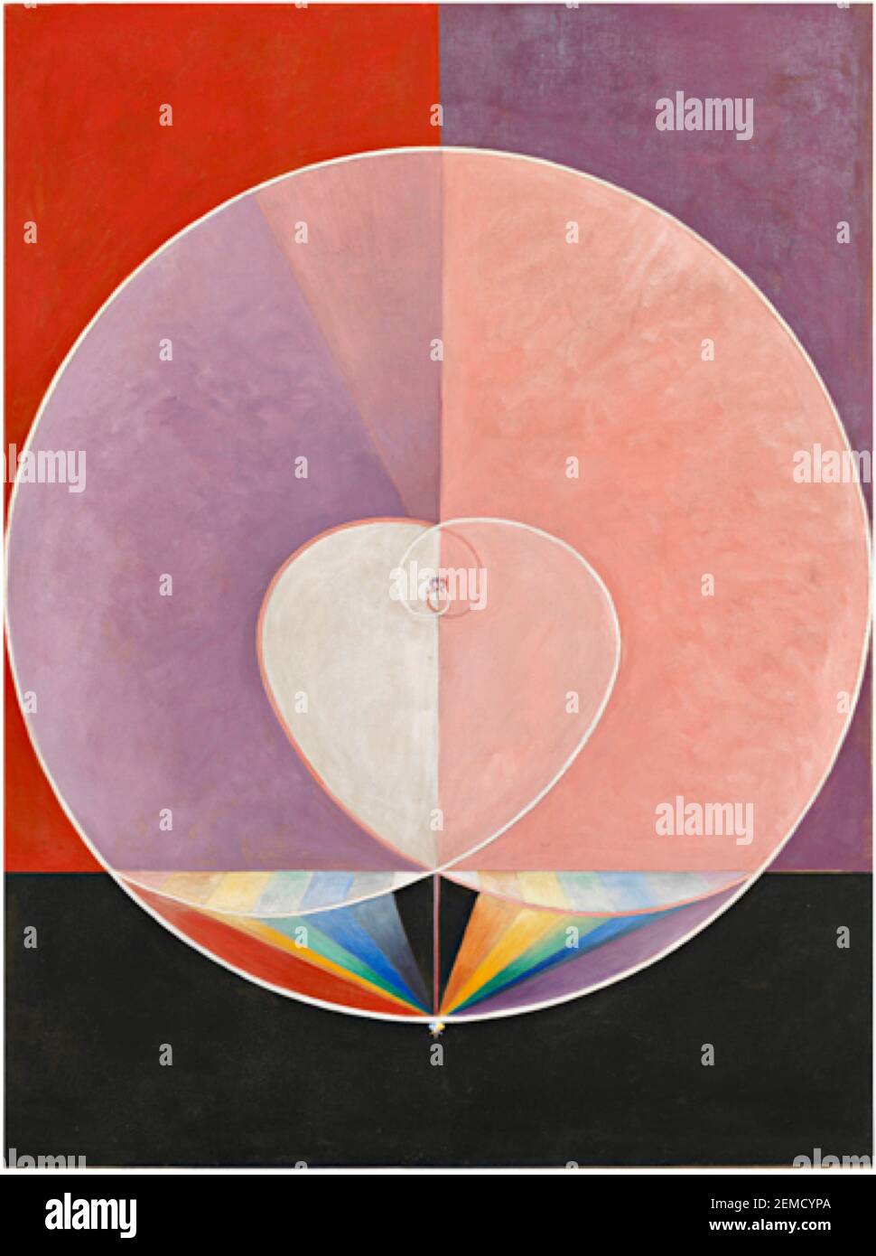 HILMA af Klint opera dal titolo The dove No 2 - forme geometriche con cerchio e cuore. Incantevole. Foto Stock