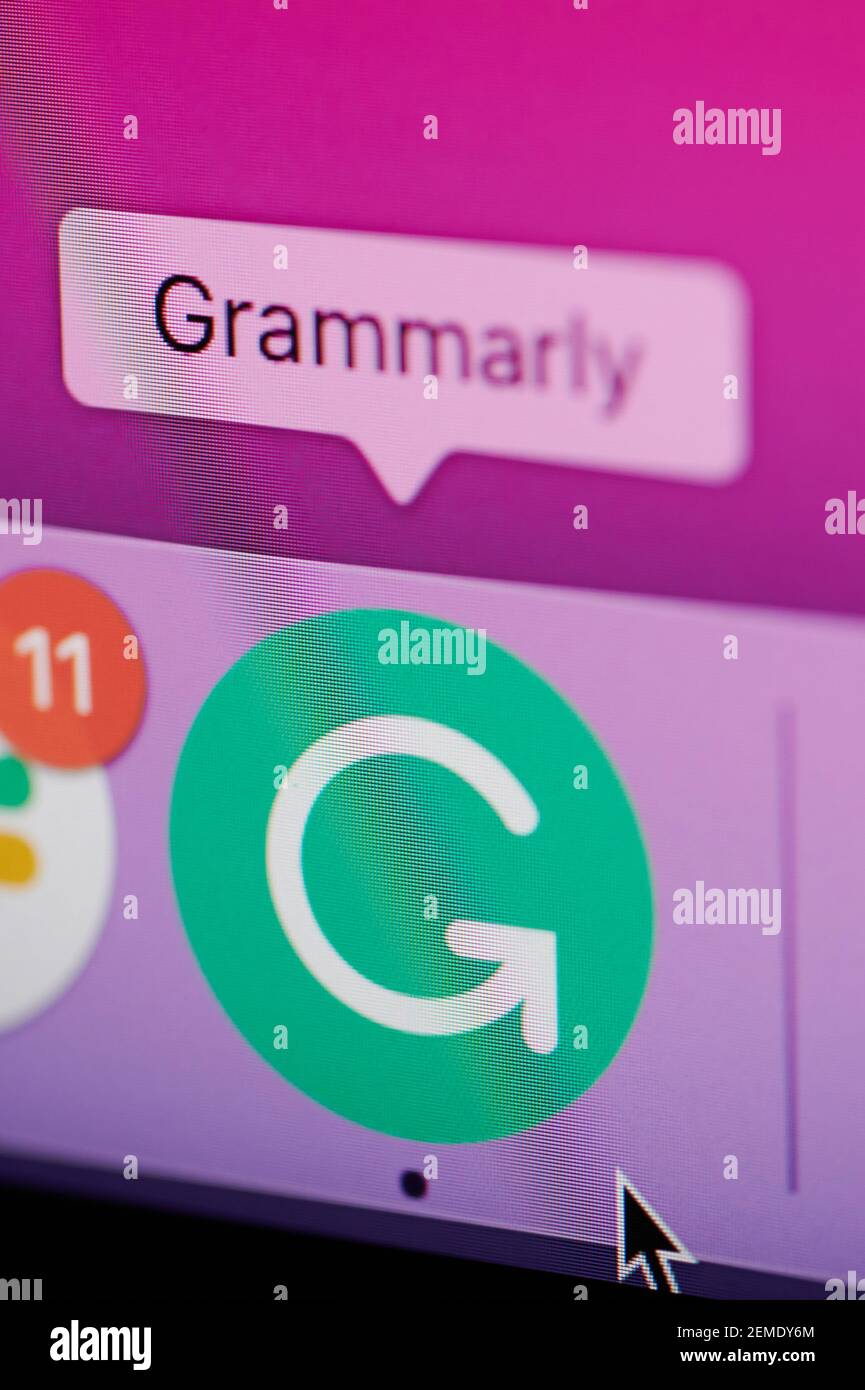 New york, USA - 25 febbraio 2021: Icona dell'app Grammarly sullo schermo del laptop in primo piano Foto Stock