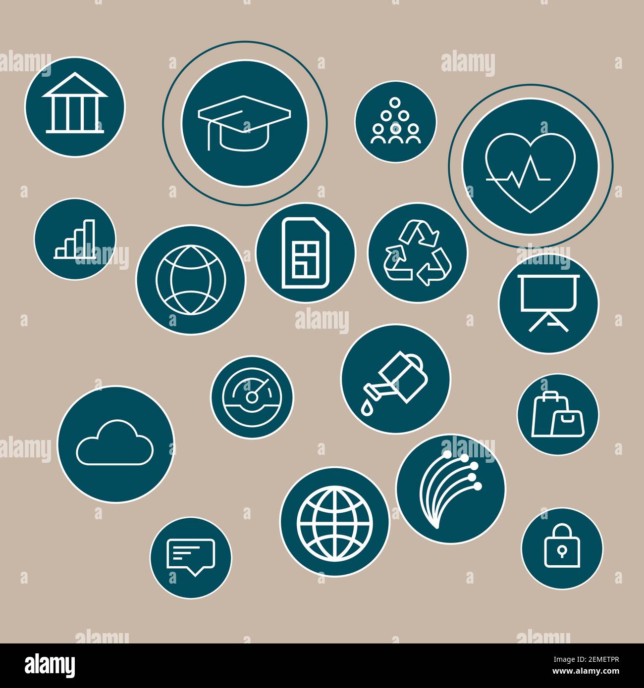 flat Icon Design rete vettoriale, Internet, dispositivi, set di icone Illustrazione Vettoriale