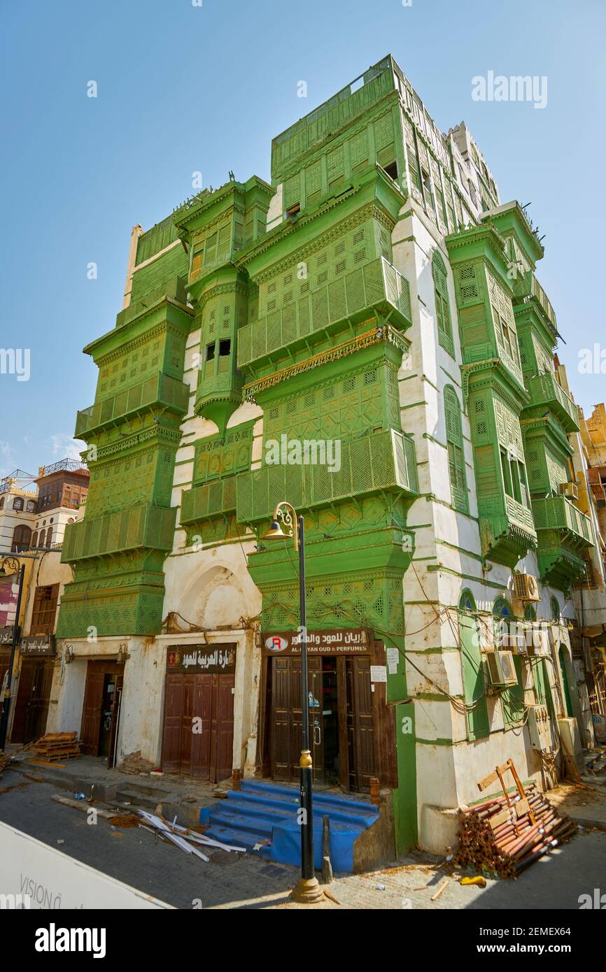Al-Balad è la zona storica di Jeddah un quartiere tranquillo a piedi Foto Stock