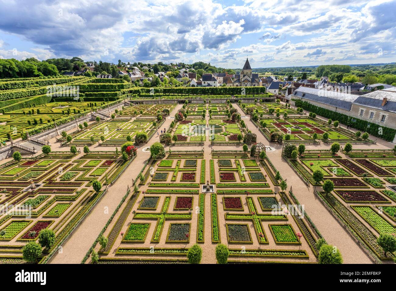 Francia, Indre et Loire, Valle della Loira Patrimonio Mondiale dell'UNESCO, il castello e i giardini di Villandry, l'orto visto dal t Foto Stock