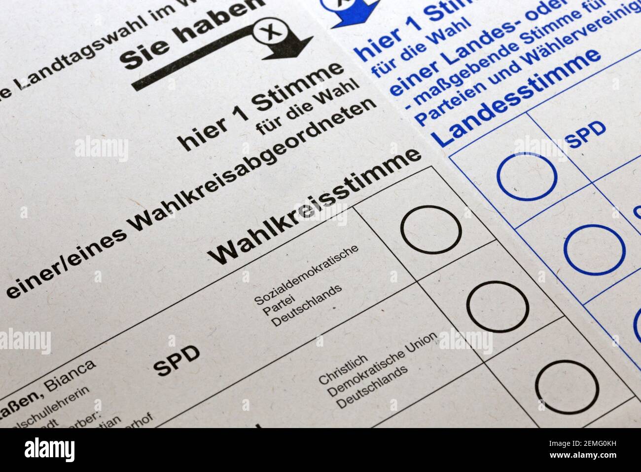 Primo piano di un documento elettorale sulle elezioni di Stato in Renania-Palatinato (Germania) Foto Stock