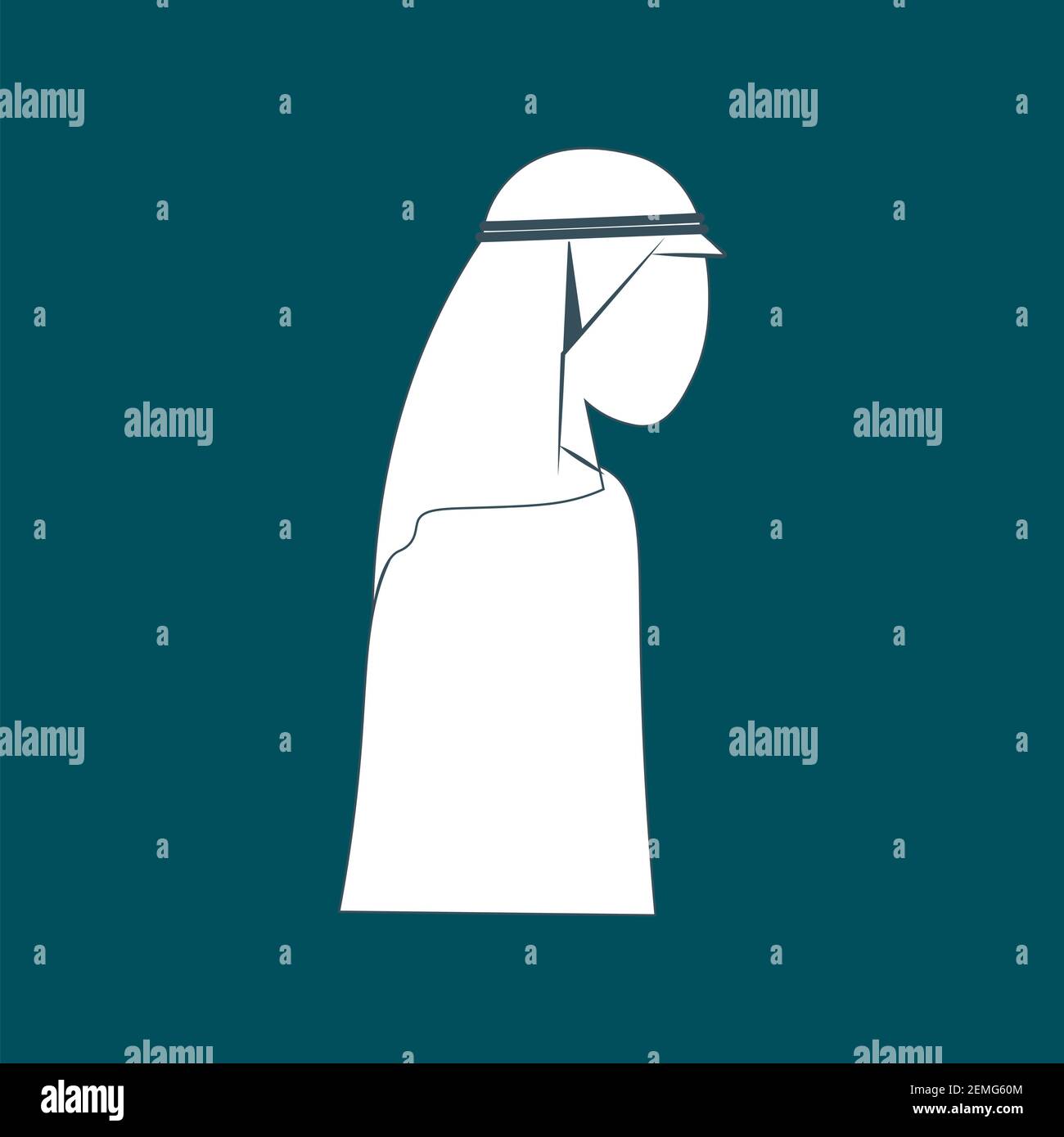 Uomo arabo dal design piatto Shumakh, un'icona dell'uomo Saudita con shemagh e un thobe Illustrazione Vettoriale