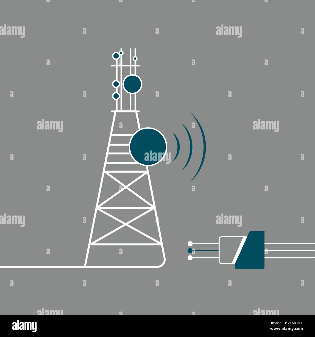 Fibra ottica rete tower flat vector design, icona cavo ottico. Illustrazione vettoriale Illustrazione Vettoriale