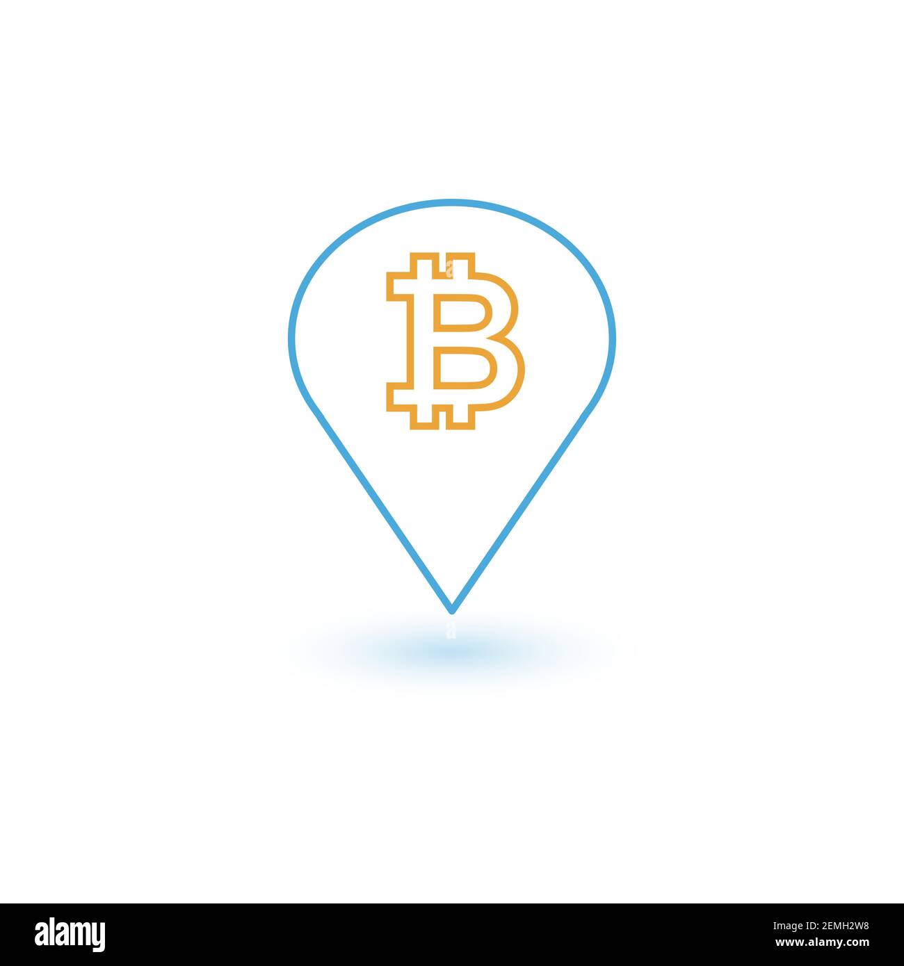 Icona della mappa Bitcoin con puntina piatta. Puntatore mappa. Marcatori mappa. Progettazione vettoriale di tecnologia blockchain, bitcoin, altcoins, estrazione a criptovaluta Illustrazione Vettoriale