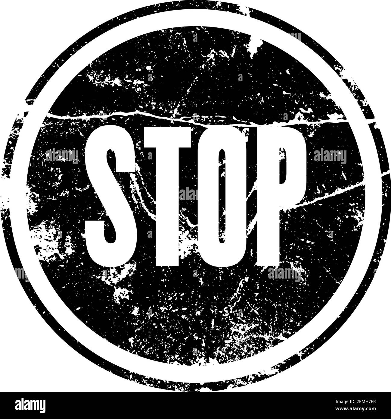 Timbro in gomma nera con il word stop in stile grunge. Segnaletica stradale. Illustrazione Vettoriale