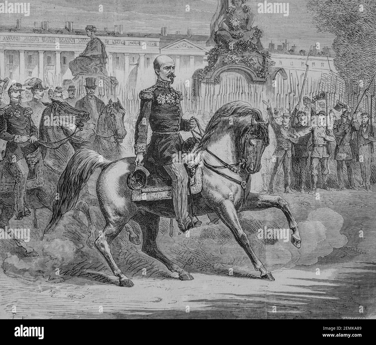 paris,le general trochu passant en revue la garde nationale et la garde mobile, l'univers illustre,editeur michel levy 1870 Foto Stock