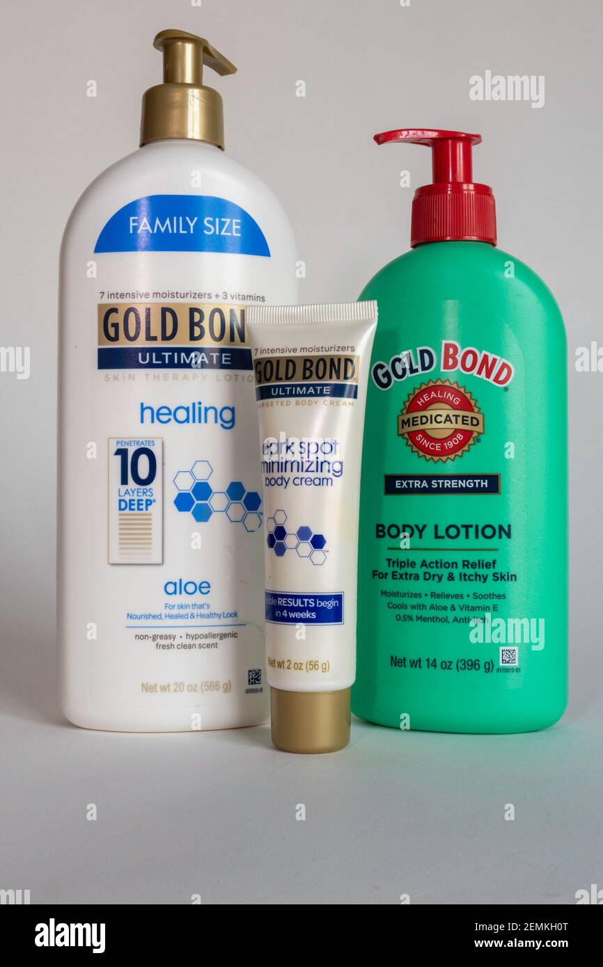 Still Life of Gold Bond Brand Body lozioni, Stati Uniti Foto Stock
