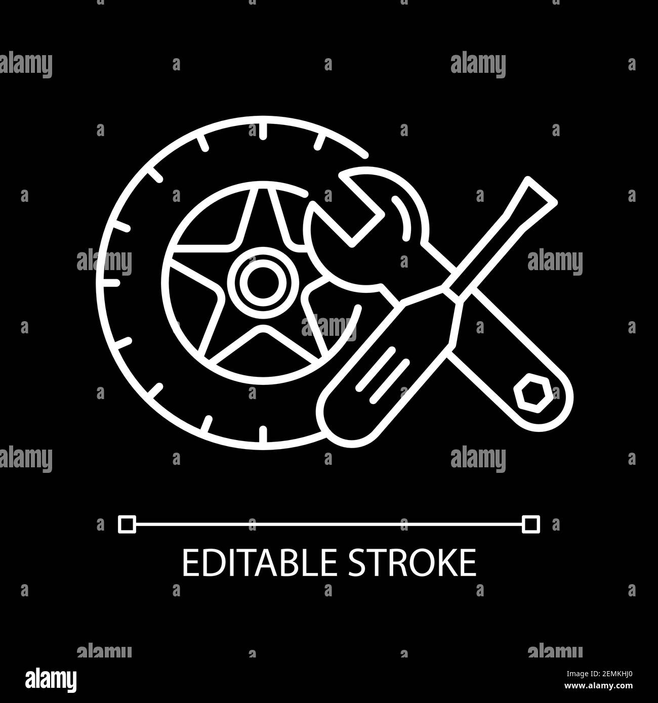 Icona lineare bianca parti automatiche per tema scuro Illustrazione Vettoriale